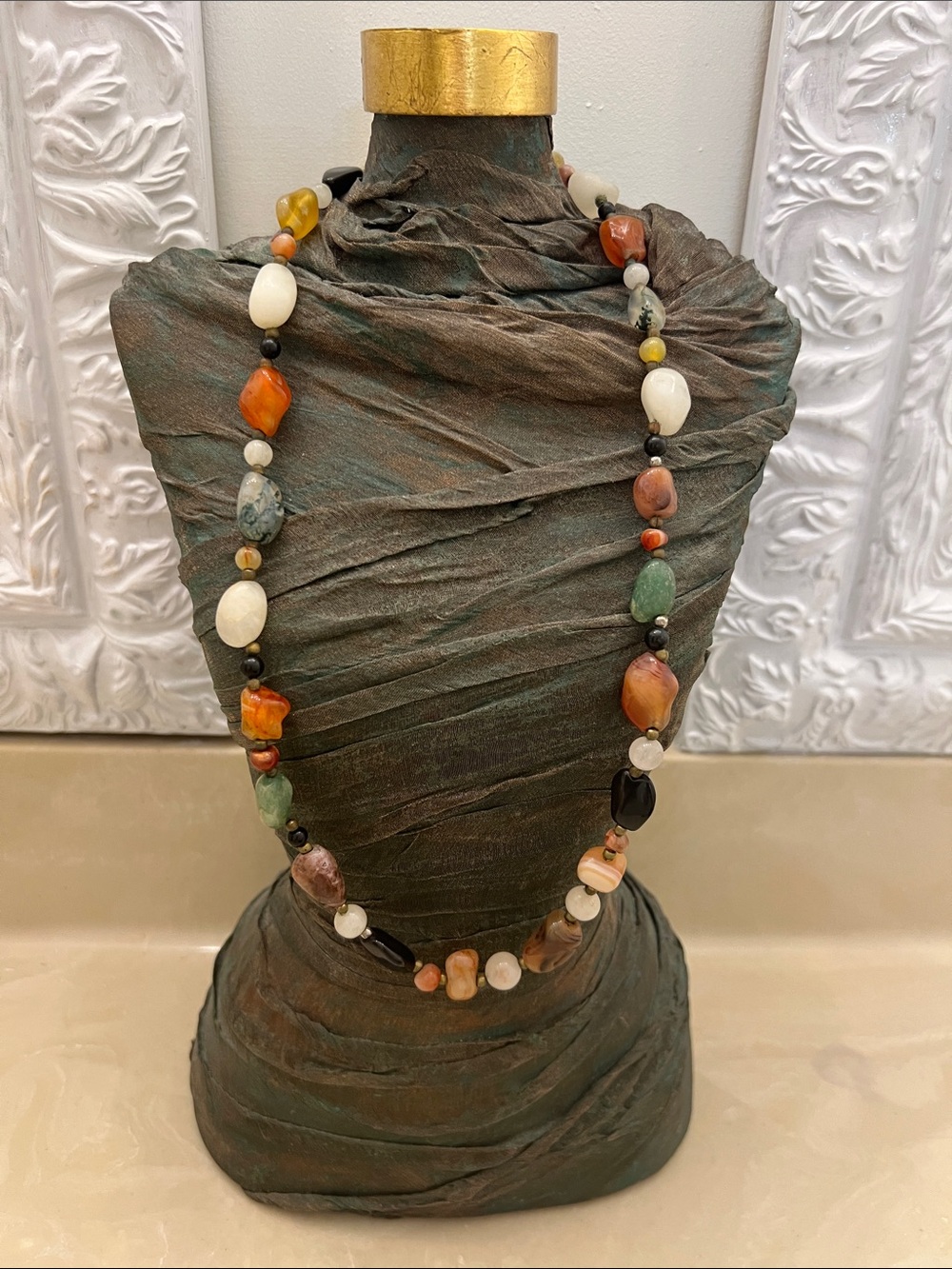 Multi-Color Natural Semi-Precious Beaded Necklace - Casual Statement Jewelry